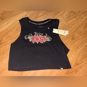 Juicy Couture Black Rhinestone Rose Crop Tank